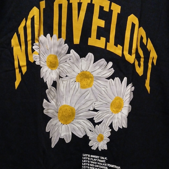 Black Graphic Tee with Yellow and White Floral Design - Picture 1 of 4